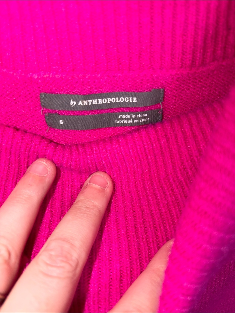 Anthropologie Fuchsia Ribbed Turtleneck Sweater